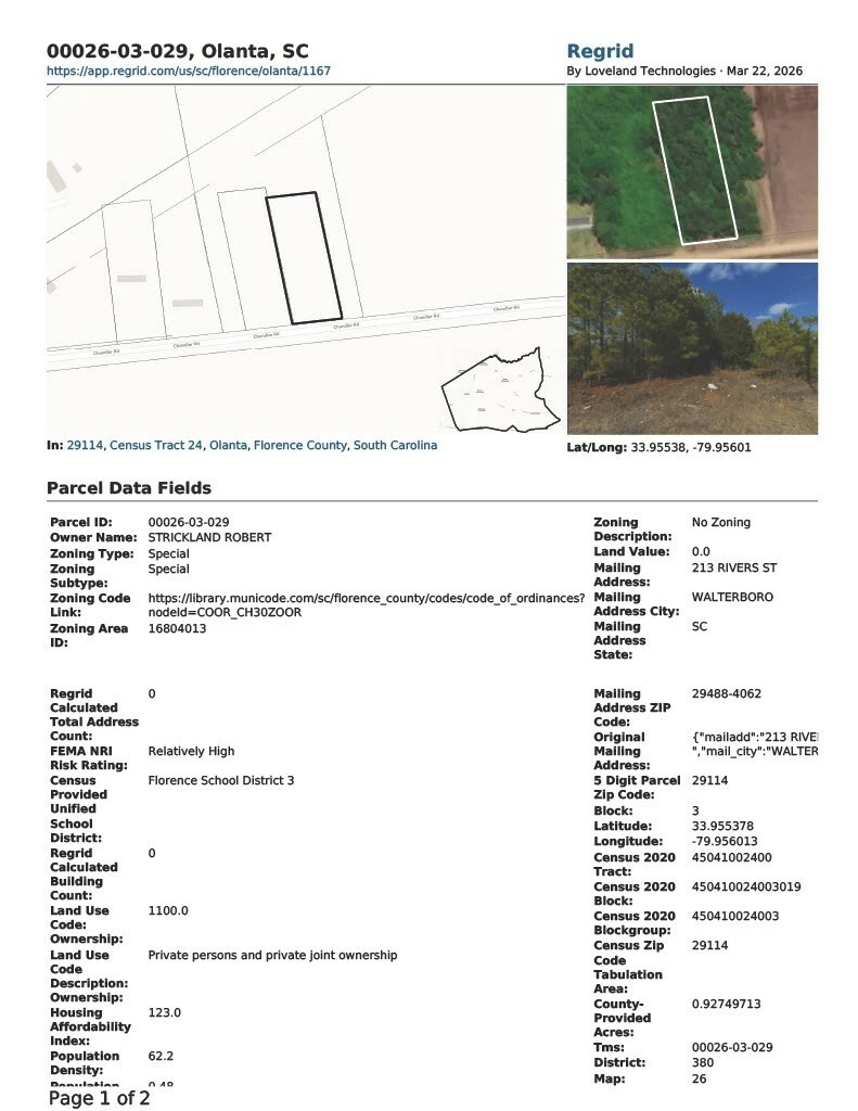 Lower Florence County, SC Manufactured Housing Land/Home Site or Agriculture Worker Multifamily Site