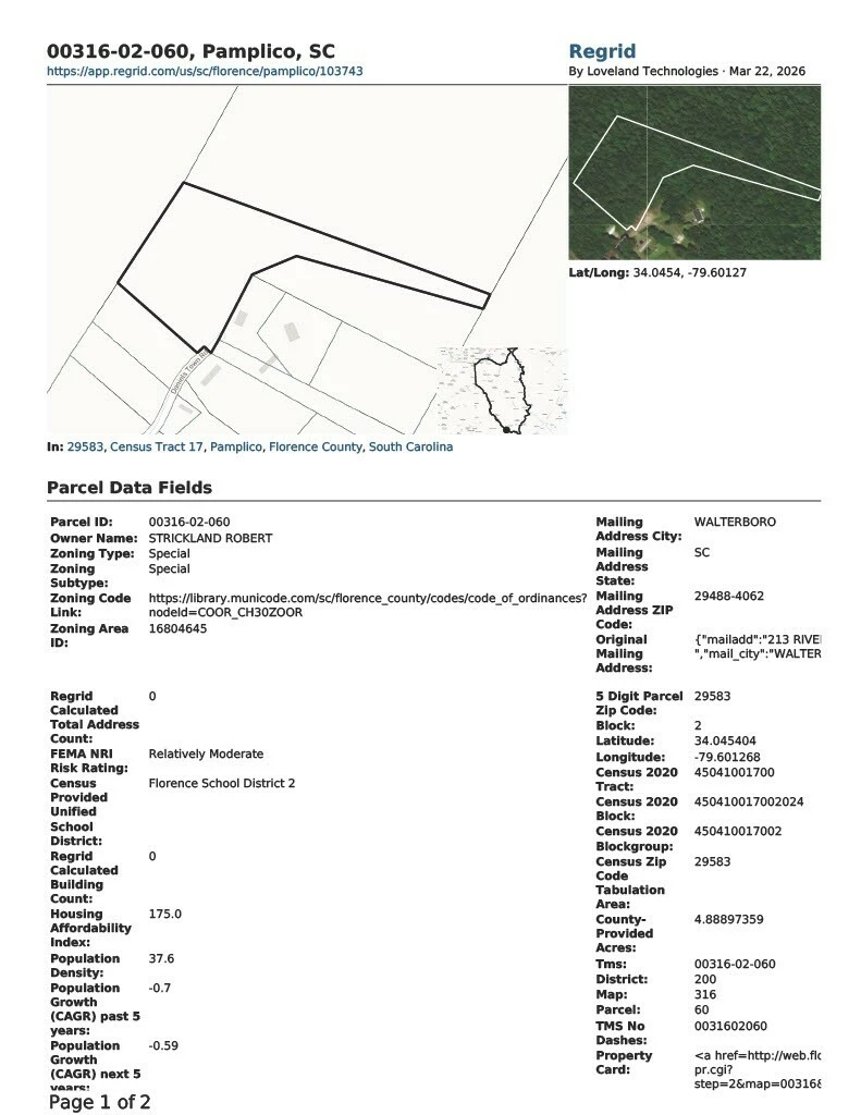 4.889 ACs Pamplico Region Florence County, SC Manufactured Housing Land/Home Site or Agriculture Worker Multifamily Site