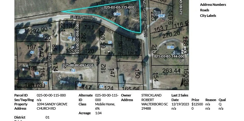 Lee County, SC Manufactured Housing Land/Home Site or Workforce Housing Multifamily Site. NZ = No Zoning meaning your Blank Slate.
