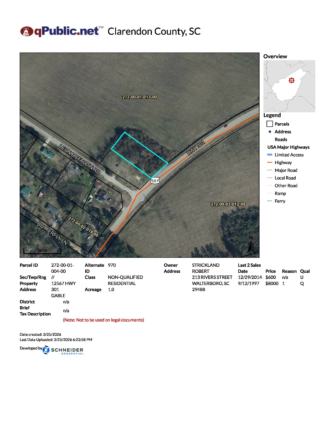 1/2 AC MHP LAND HOME SALE CAPACITY OR WORKFORCE HOUSING UTILIZATION, Clarendon County, SC 29051