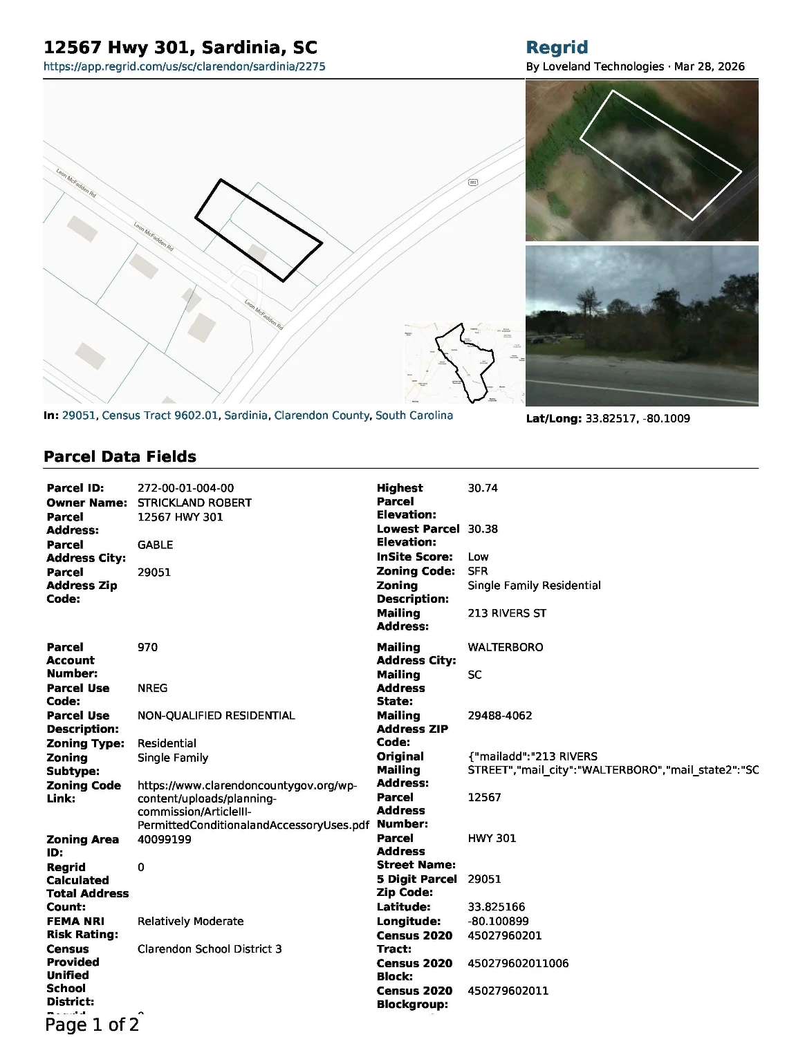 1/2 AC MHP LAND HOME SALE CAPACITY OR WORKFORCE HOUSING UTILIZATION, Clarendon County, SC 29051