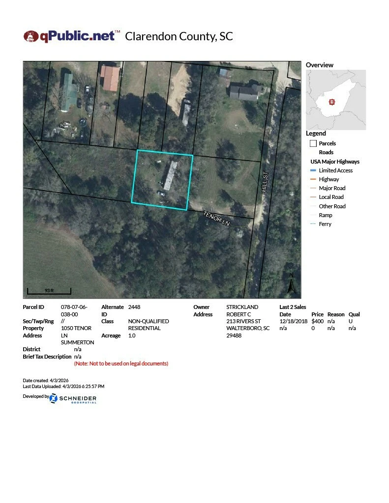 1.00 AC MHP LAND HOME SALE CAPACITY OR WORKFORCE HOUSING UTILIZATION , Clarendon County, SC 29148