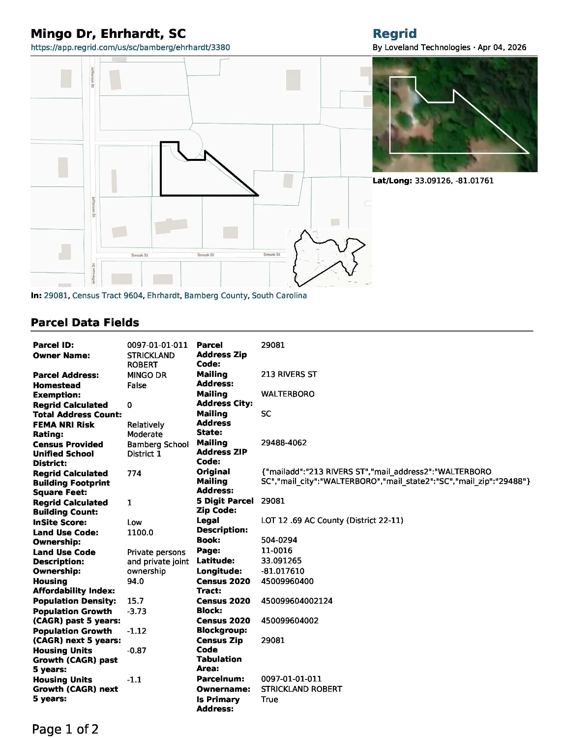 Bamberg County Workforce Housing Acceleration Parcel In Opportunity Zone