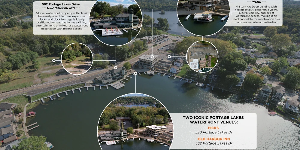 Portage Lakes Waterfront Reactivation | 3.4 Acres, 650+ Ft Frontage