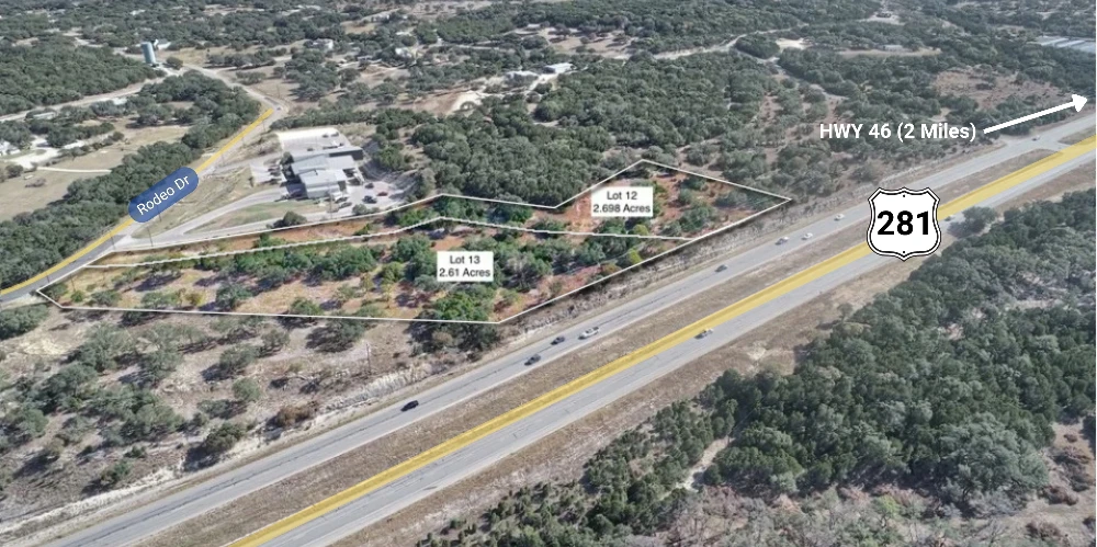 Lots 12 & 13 Rodeo Dr | 5.28 AC | C-2 Zoned | HWY 281 Visibility | Bulverde Corridor