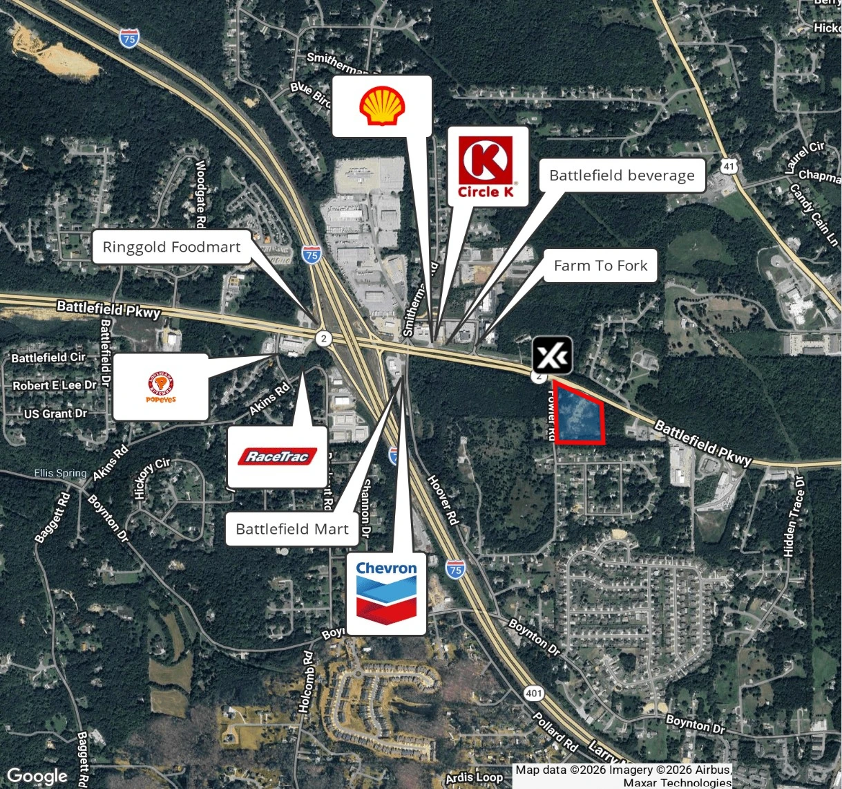 7.5 Acres of Vacant Land on Battlefield Parkway in Ringgold GA for Development
