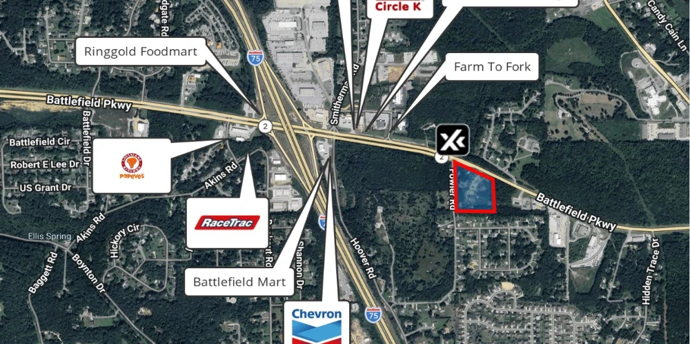7.5 Acres of Vacant Land on Battlefield Parkway in Ringgold GA for Development