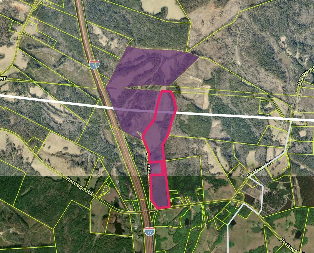 209.563 Acres Adjacent to and on the I-77 Interstate Corridor 40 Minutes South of Charlotte w/ 5 MWs Now Developable Tract