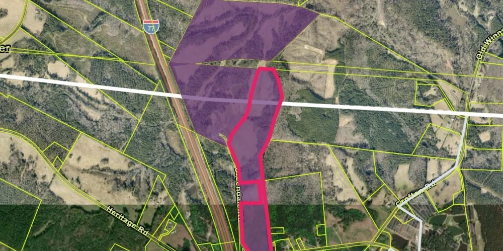 209.563 Acres Adjacent to and on the I-77 Interstate Corridor 40 Minutes South of Charlotte w/ 5 MWs Now Developable Tract