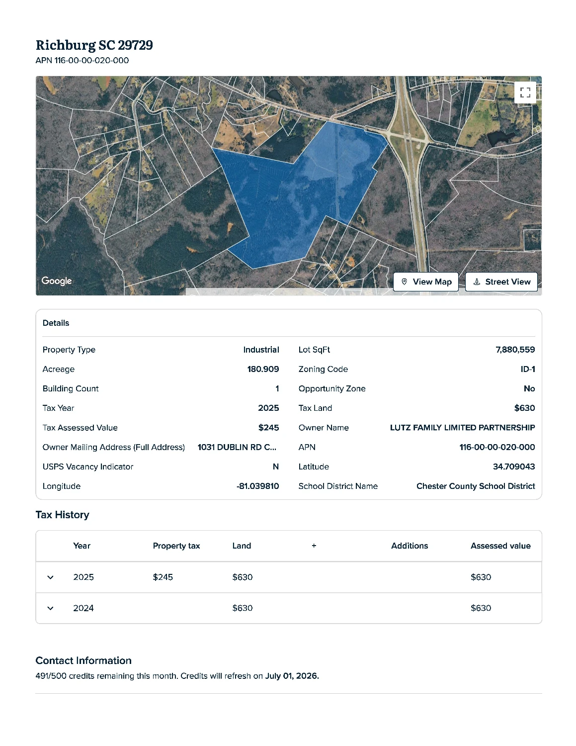 180.909 AC Industrial Tract at Exit 62 Commanding Presence On Interstate 1-77 Corridor South of Charlotte in Chester County