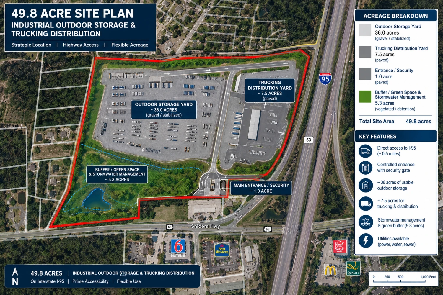 SC Interstate I-95 Corridor Centric 49.8 AC Industrial/Distribution/IOS at I-95 Exit 53 | SUBDIVIDABLE - IICD ZONED