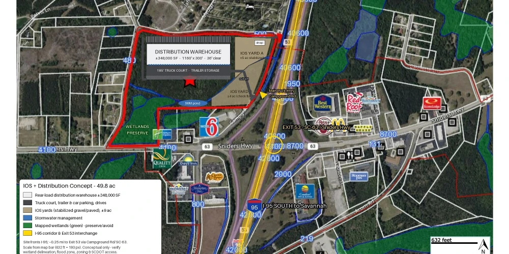 SC Interstate I-95 Corridor Centric 49.8 AC Industrial/Distribution/IOS at I-95 Exit 53 | SUBDIVIDABLE - IICD ZONED
