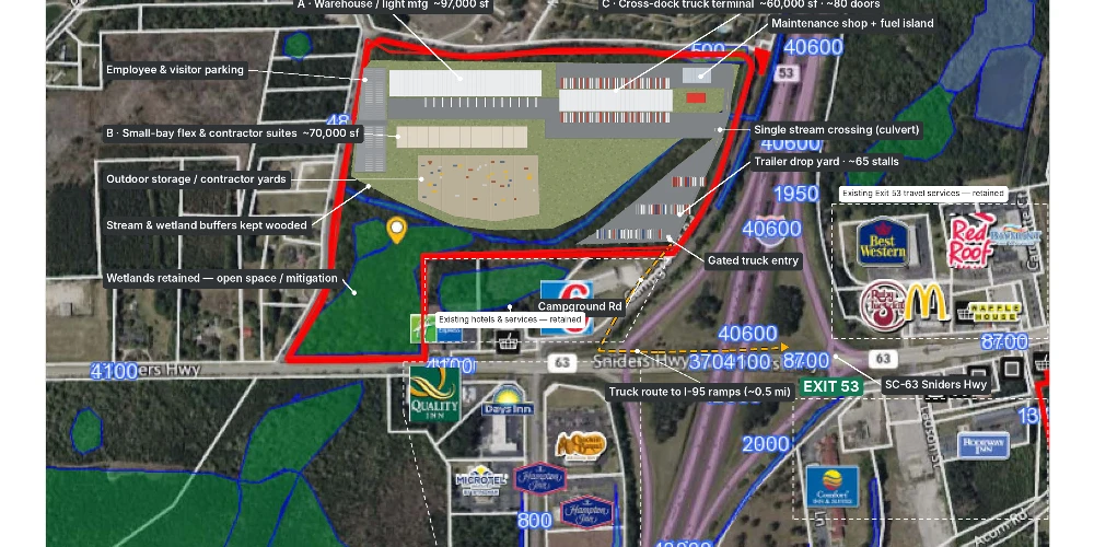 SC Interstate I-95 Corridor Centric 49.8 AC Industrial/Distribution/IOS at I-95 Exit 53 | SUBDIVIDABLE - IICD ZONED